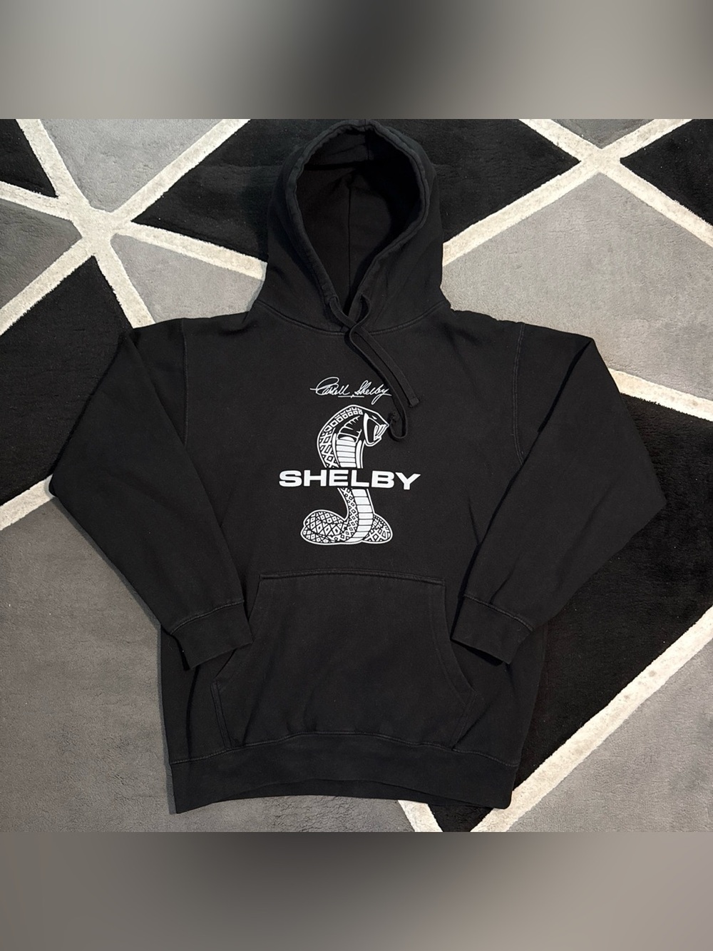 Black Shelby Cobra hoodie with white logo